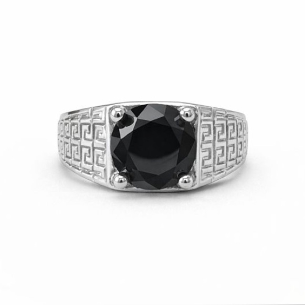 S925 Onyx Faceted Cut Greek Key Ring